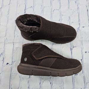 Fitville MENS SIZE 9.5 W Brown Marca Hook Loop Strap Easy Top Diabetic Shoes